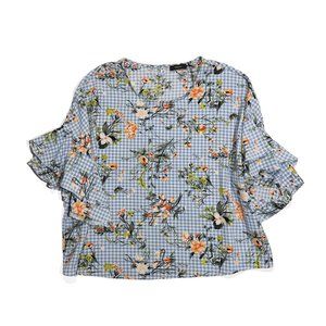 Cocomo Womens Size XL Blue Floral Print Blouse Top